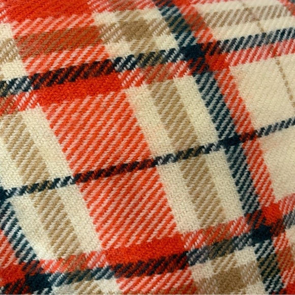 J Crew Scarf Wrap Shaw Plaid  Fringe Boho Preppy 26' X 70"  Lightweight Raw Hem - Picture 5 of 7